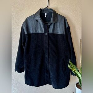 Black Corduroy and Faux Leather Women's Oversized Shacket Size S